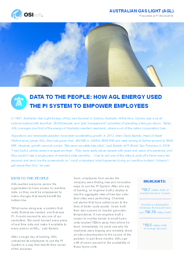 Data to the people: How AGL Energy used the PI System to empower employees