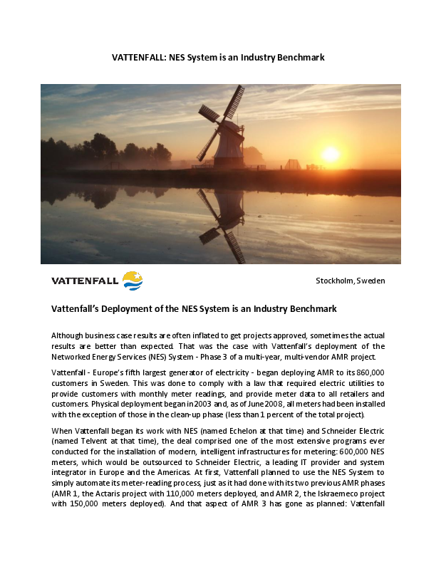 VATTENFALL: NES System is an Industry Benchmark